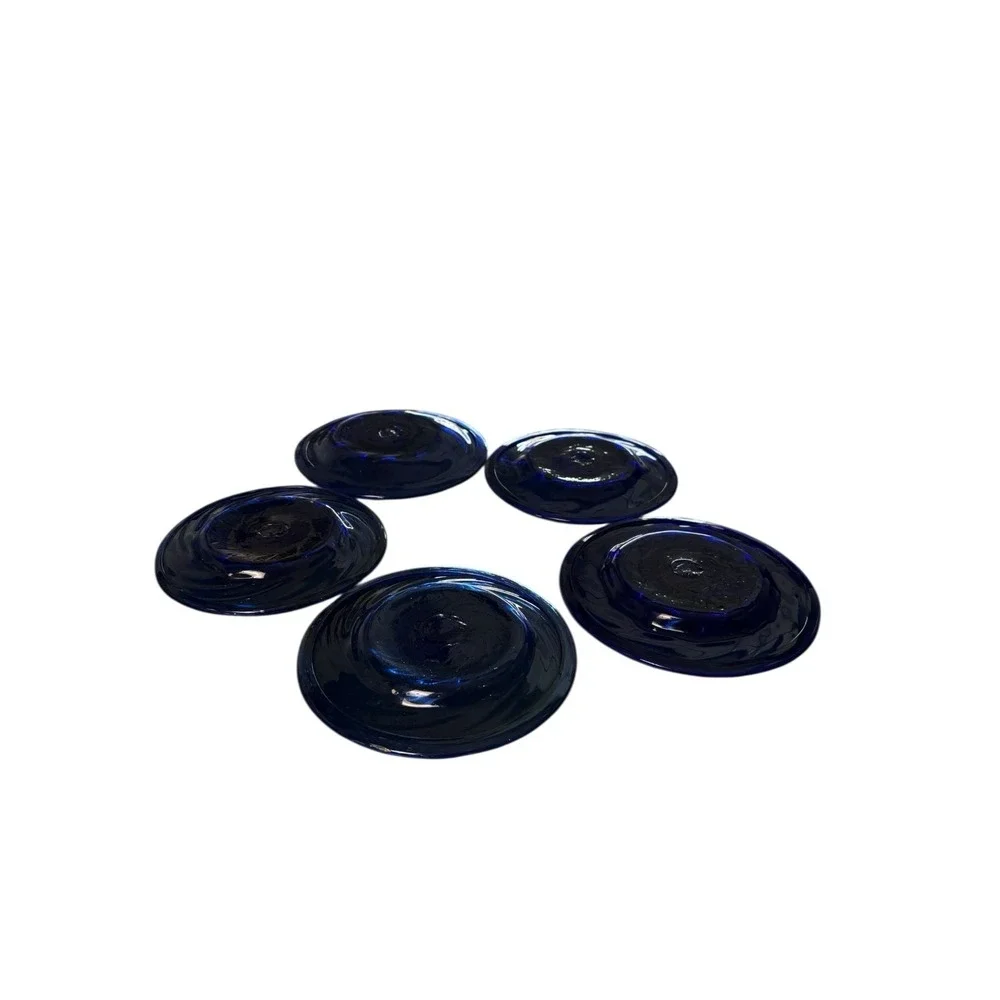 Vintage Set of 5 Cobalt Blue Glass Dessert Plates‎ Side Plates